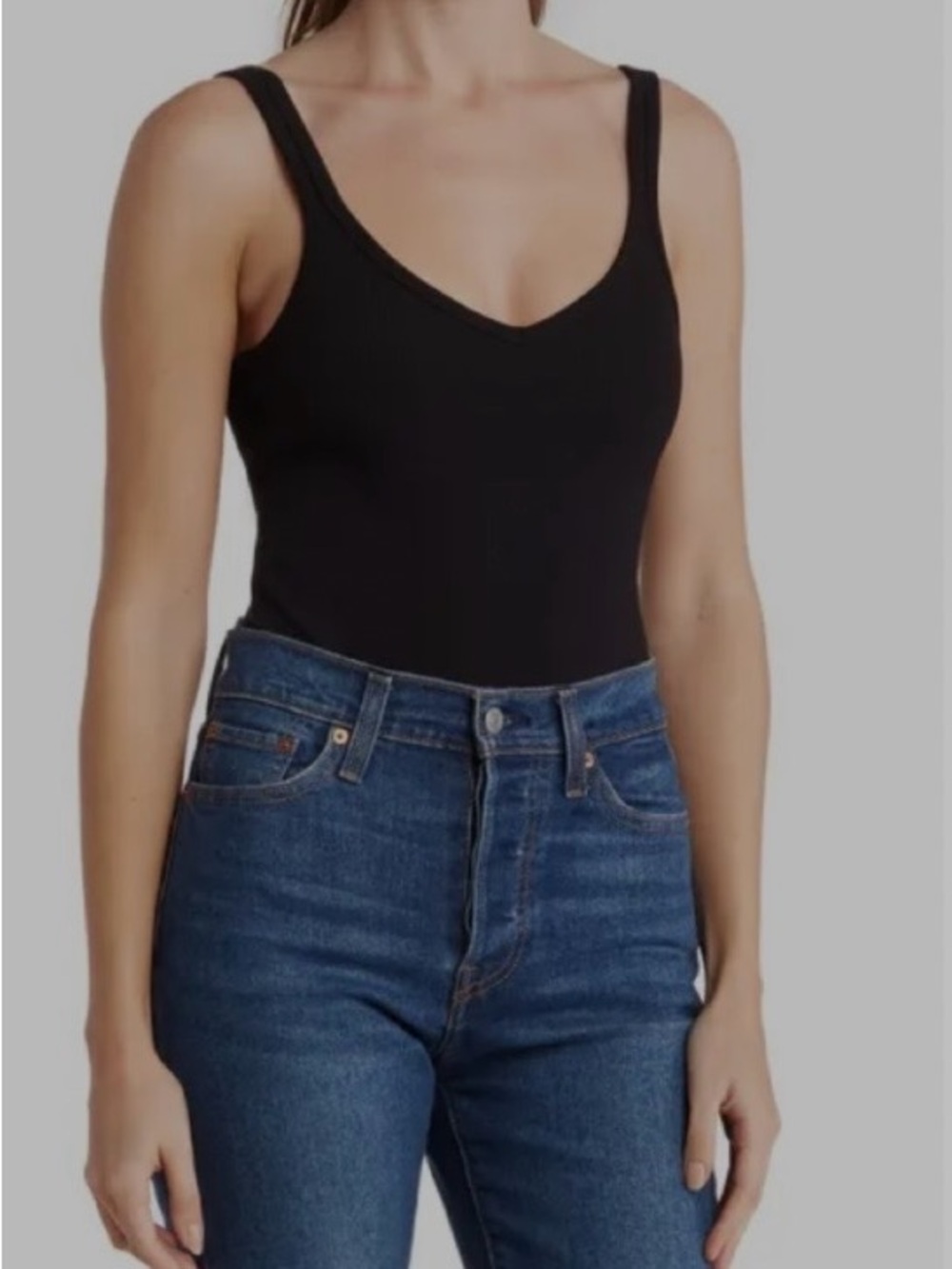 New rag & bone Daisy Black V-Neck Ribbed Straps Bodysuit Size Small